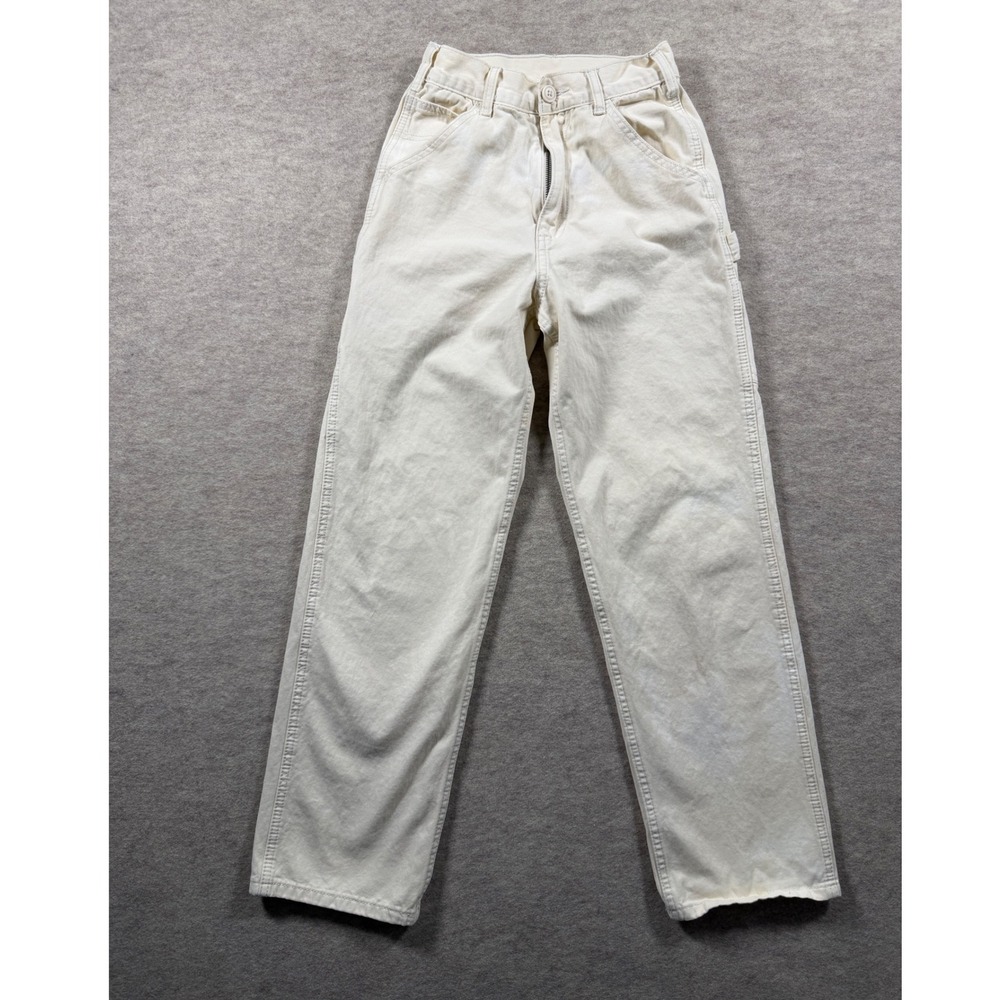 John Galt Women Off-White Cream Bleach Dyed Carpenter Pants High Waist Utility S